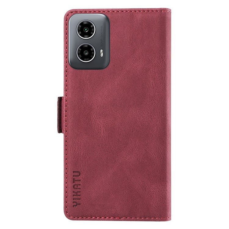 YIKATU YK-005 For Motorola Moto G45 5G / G34 5G Case Card Slot Skin-Touch Leather Magnetic Clasp Phone Cover - Wine Red