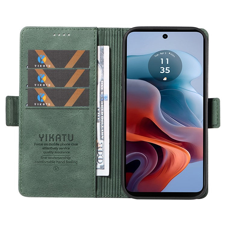 YIKATU YK-005 For Motorola Moto G45 5G / G34 5G Case Card Slot Skin-Touch Leather Magnetic Clasp Phone Cover - Green