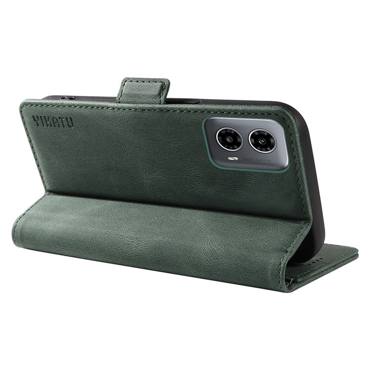YIKATU YK-005 For Motorola Moto G45 5G / G34 5G Case Card Slot Skin-Touch Leather Magnetic Clasp Phone Cover - Green