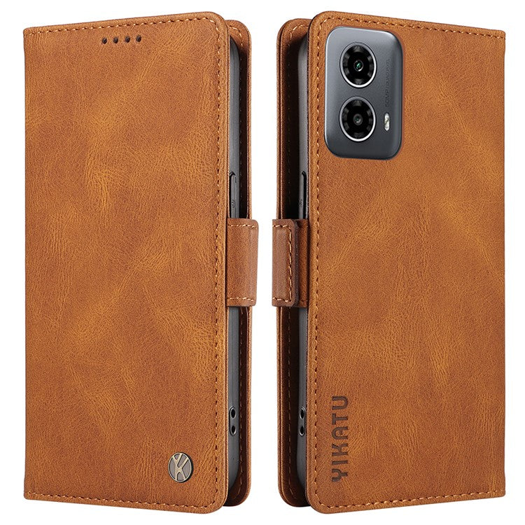 YIKATU YK-005 For Motorola Moto G45 5G / G34 5G Case Card Slot Skin-Touch Leather Magnetic Clasp Phone Cover - Brown