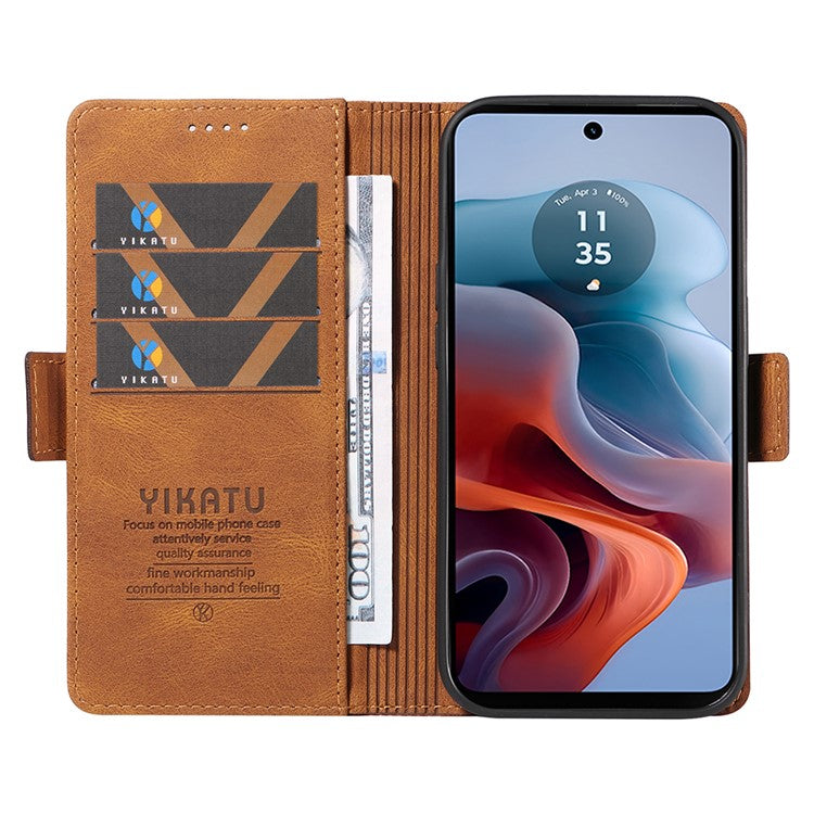 YIKATU YK-005 For Motorola Moto G45 5G / G34 5G Case Card Slot Skin-Touch Leather Magnetic Clasp Phone Cover - Brown