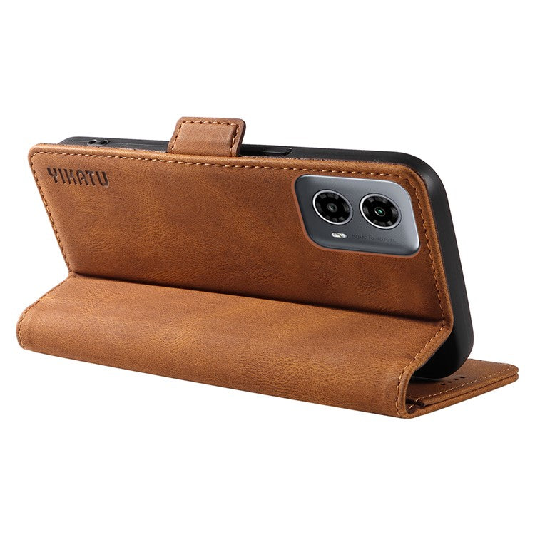 YIKATU YK-005 For Motorola Moto G45 5G / G34 5G Case Card Slot Skin-Touch Leather Magnetic Clasp Phone Cover - Brown