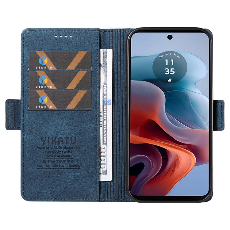 YIKATU YK-005 For Motorola Moto G45 5G / G34 5G Case Card Slot Skin-Touch Leather Magnetic Clasp Phone Cover - Blue
