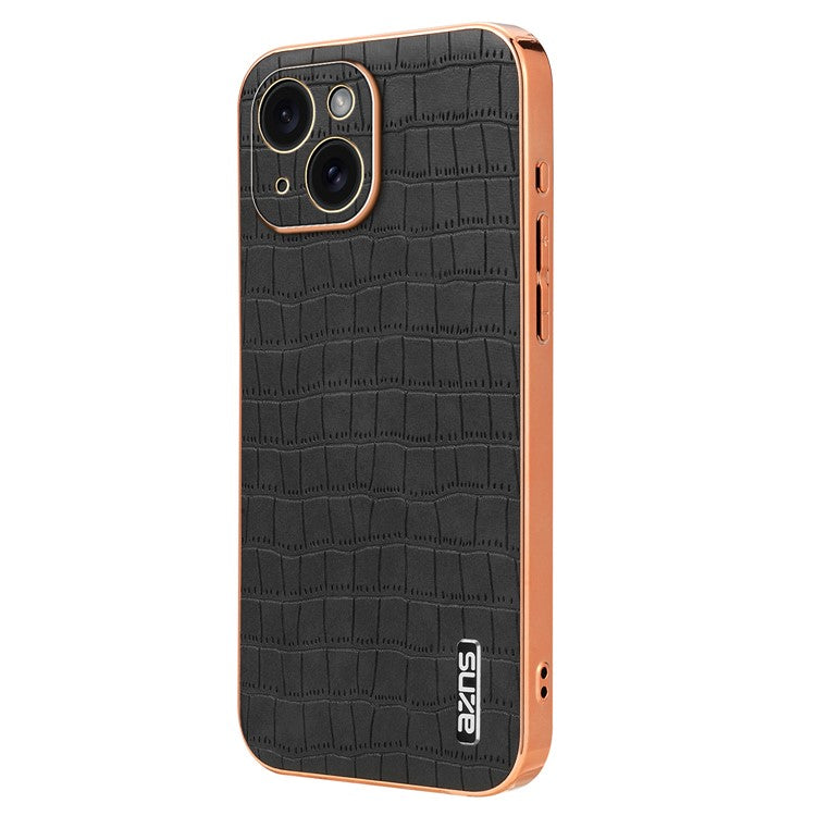 AZNS For iPhone 14 Plus Case Crocodile Texture PU+TPU Shockproof Phone Cover - Black