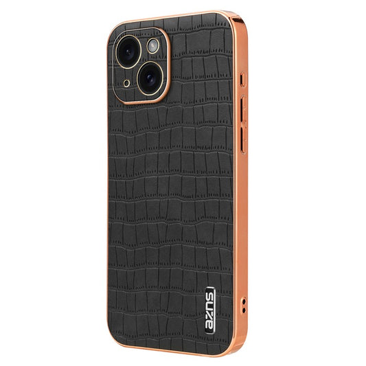 AZNS For iPhone 14 Plus Case Crocodile Texture PU+TPU Shockproof Phone Cover - Black
