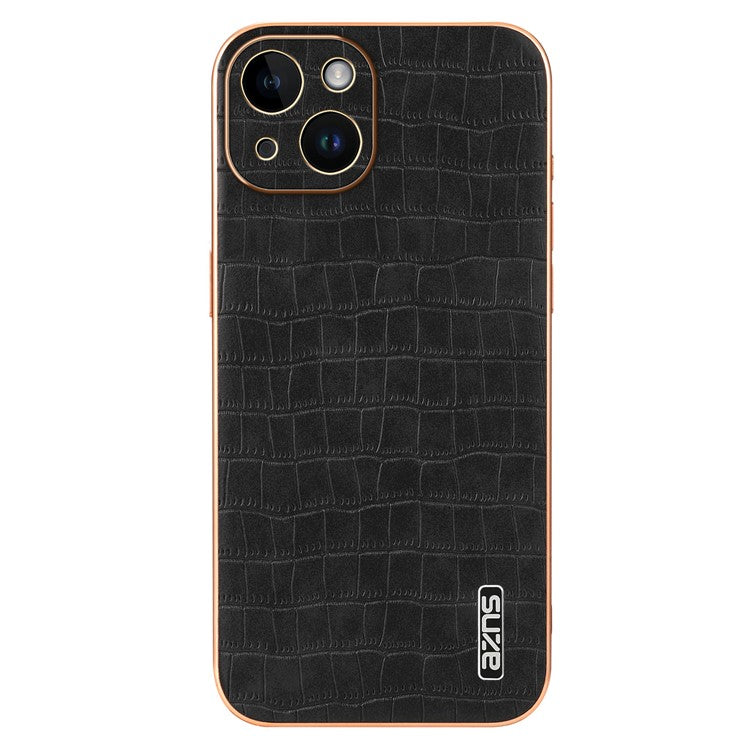AZNS For iPhone 14 Plus Case Crocodile Texture PU+TPU Shockproof Phone Cover - Black