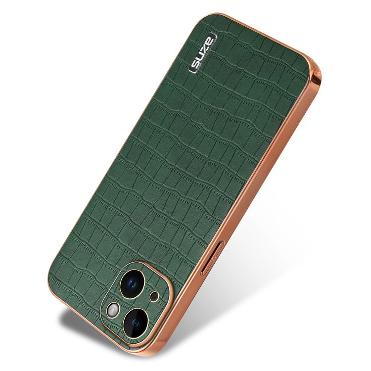 AZNS For iPhone 14 Plus Case Crocodile Texture PU+TPU Shockproof Phone Cover - Green