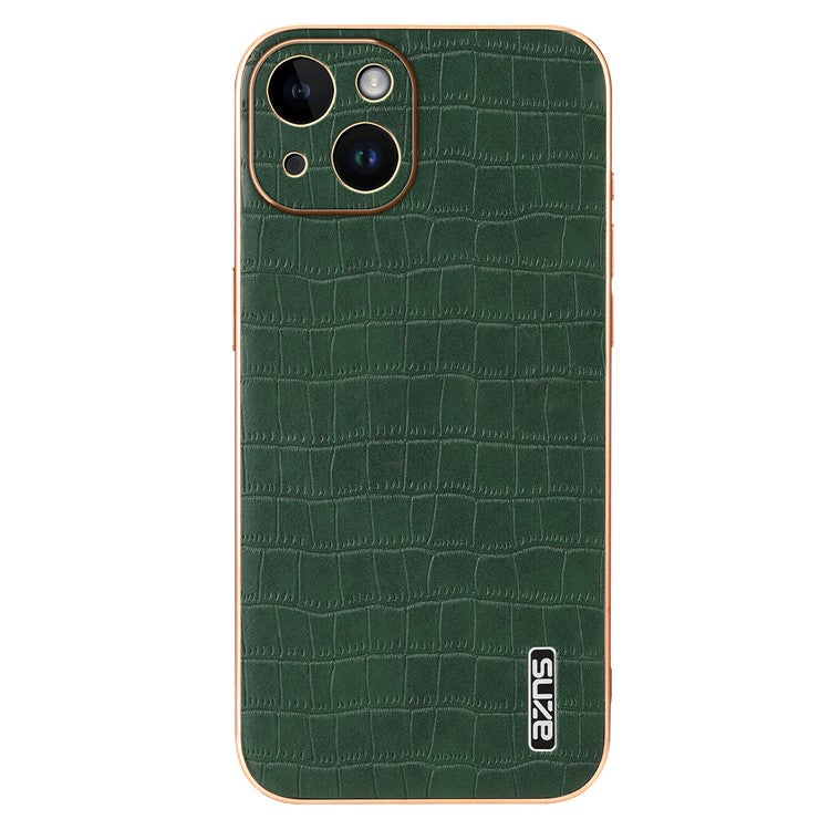 AZNS For iPhone 14 Plus Case Crocodile Texture PU+TPU Shockproof Phone Cover - Green