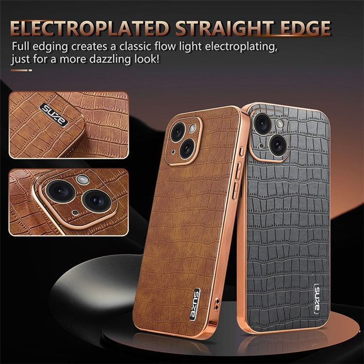 AZNS For iPhone 14 Plus Case Crocodile Texture PU+TPU Shockproof Phone Cover - Green
