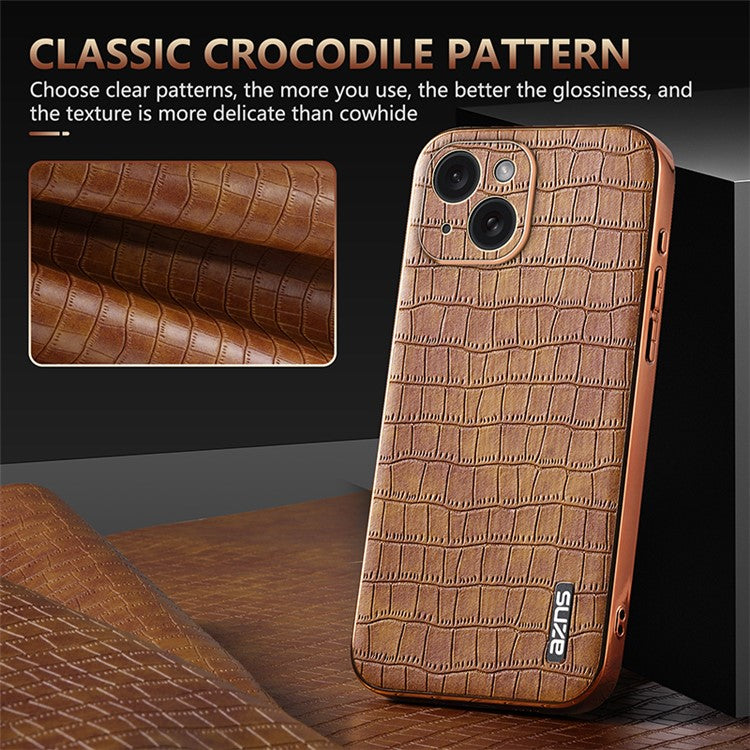 AZNS For iPhone 14 Plus Case Crocodile Texture PU+TPU Shockproof Phone Cover - Green