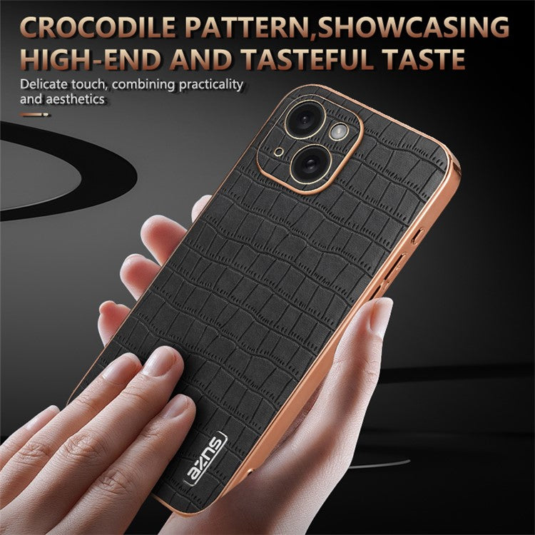 AZNS For iPhone 14 Plus Case Crocodile Texture PU+TPU Shockproof Phone Cover - Green