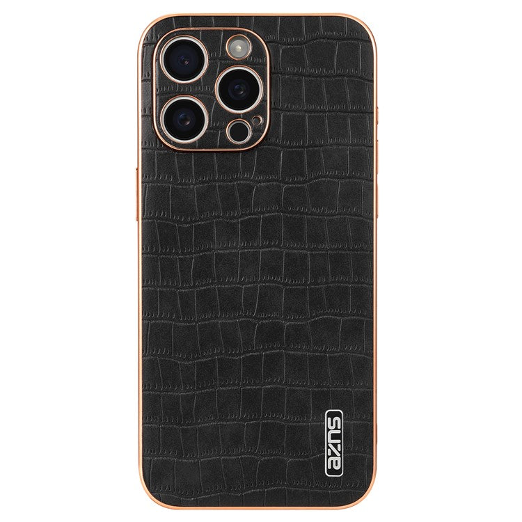 AZNS For iPhone 14 Pro Case Anti-Drop Crocodile Texture Leather+TPU Phone Cover - Black