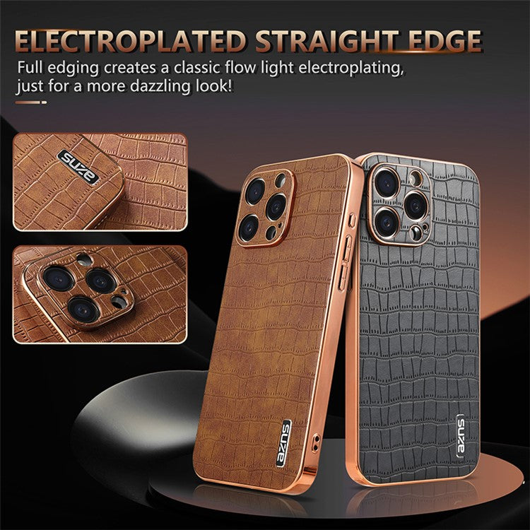 AZNS For iPhone 14 Pro Case Anti-Drop Crocodile Texture Leather+TPU Phone Cover - Black