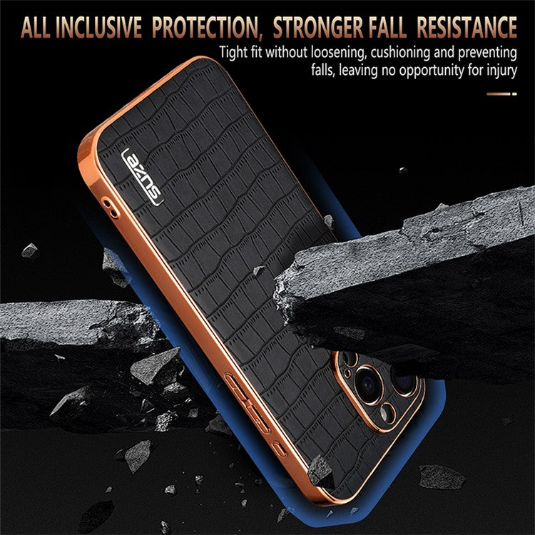 AZNS For iPhone 14 Pro Case Anti-Drop Crocodile Texture Leather+TPU Phone Cover - Black