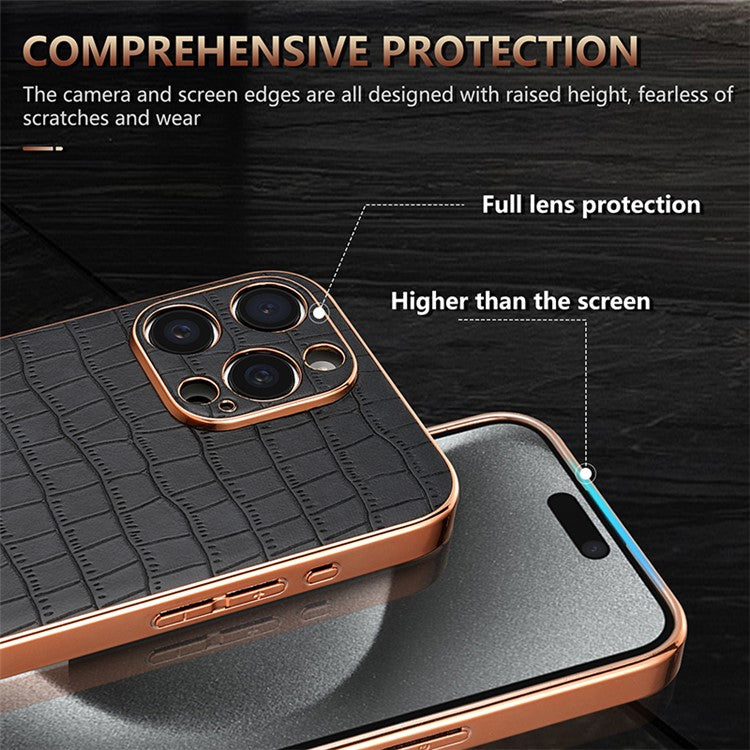 AZNS For iPhone 14 Pro Case Anti-Drop Crocodile Texture Leather+TPU Phone Cover - Black
