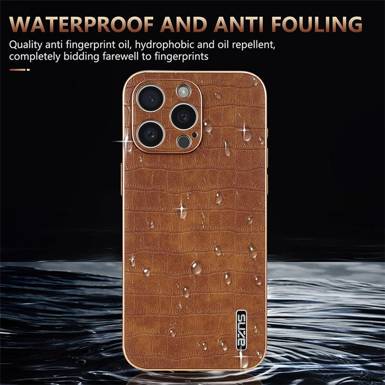 AZNS For iPhone 14 Pro Case Anti-Drop Crocodile Texture Leather+TPU Phone Cover - Black