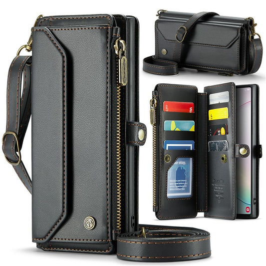 CASEME C36 Series For Samsung Galaxy Note 10 Plus 4G  /  5G Case 10 Card Slots Leather Zipper Phone Cover - Black