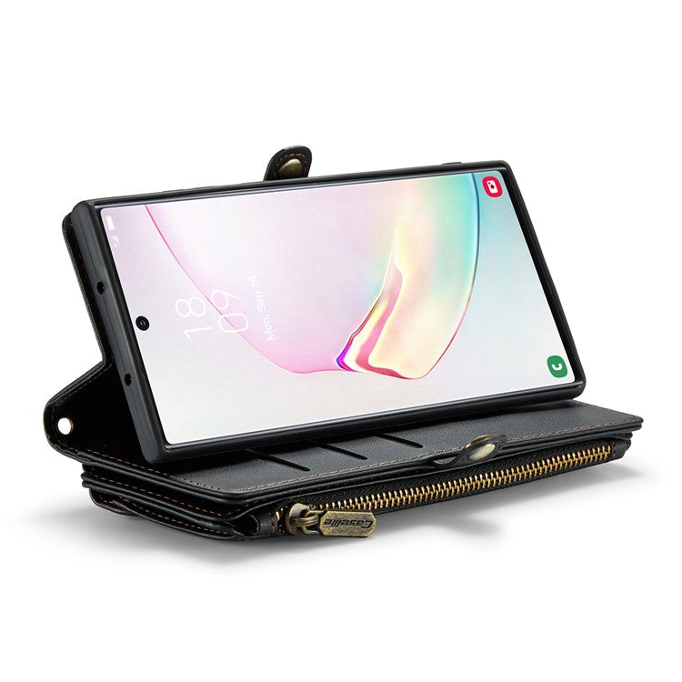 CASEME C36 Series For Samsung Galaxy Note 10 Plus 4G  /  5G Case 10 Card Slots Leather Zipper Phone Cover - Black