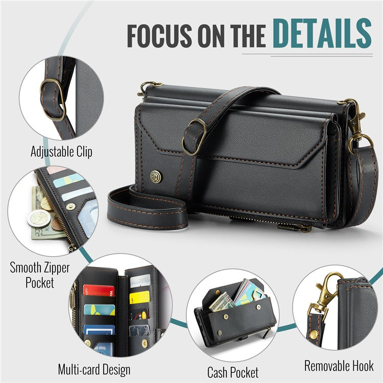 CASEME C36 Series For Samsung Galaxy Note 10 Plus 4G  /  5G Case 10 Card Slots Leather Zipper Phone Cover - Black