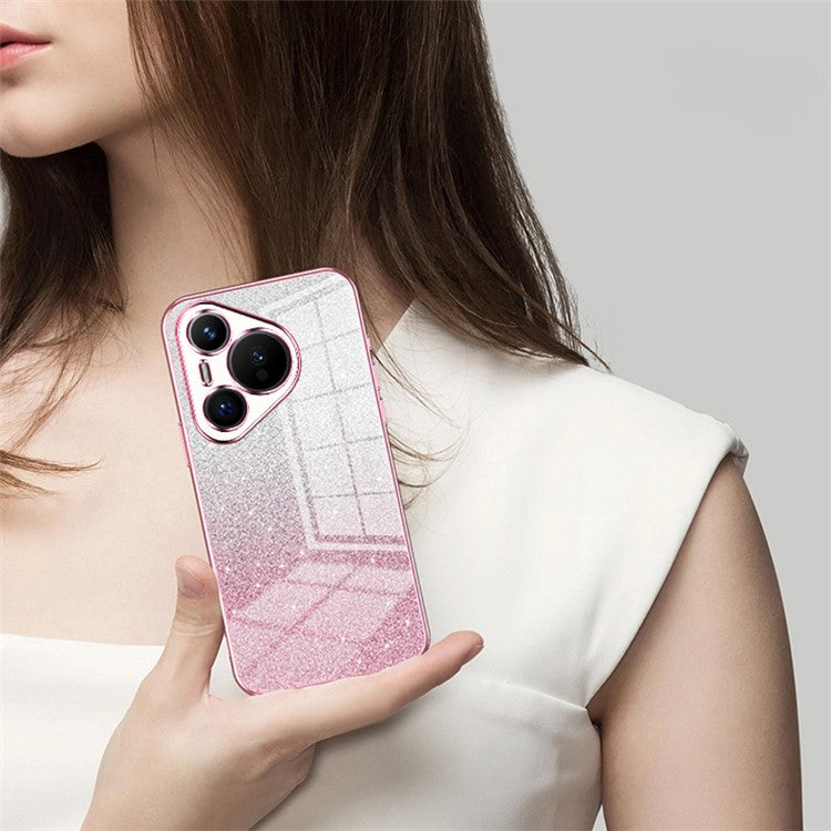 For Huawei Pura 70 Case TPU Gradient Glitter Mobile Phone Cover - Gold