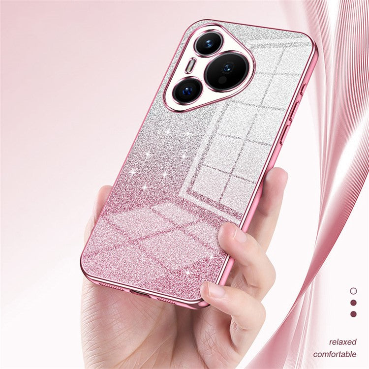 For Huawei Pura 70 Case TPU Gradient Glitter Mobile Phone Cover - Gold