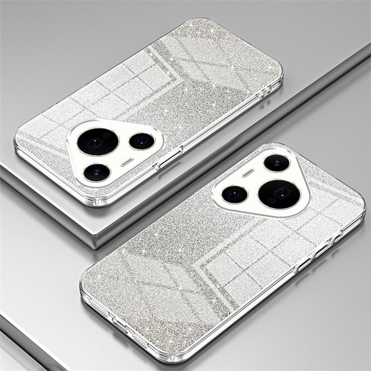 For Huawei Pura 70 Pro / Pura 70 Pro+ Electroplated Cell Phone Case Gradient Glitter TPU Cover - Transparent
