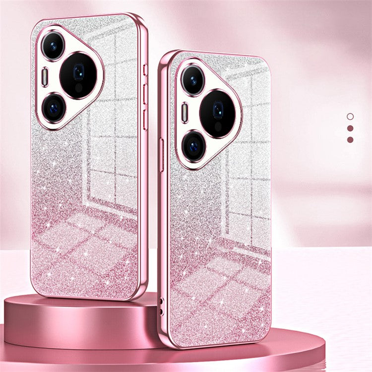 For Huawei Pura 70 Pro / Pura 70 Pro+ Electroplated Cell Phone Case Gradient Glitter TPU Cover - Transparent