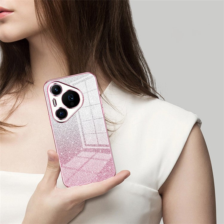 For Huawei Pura 70 Pro / Pura 70 Pro+ Electroplated Cell Phone Case Gradient Glitter TPU Cover - Transparent