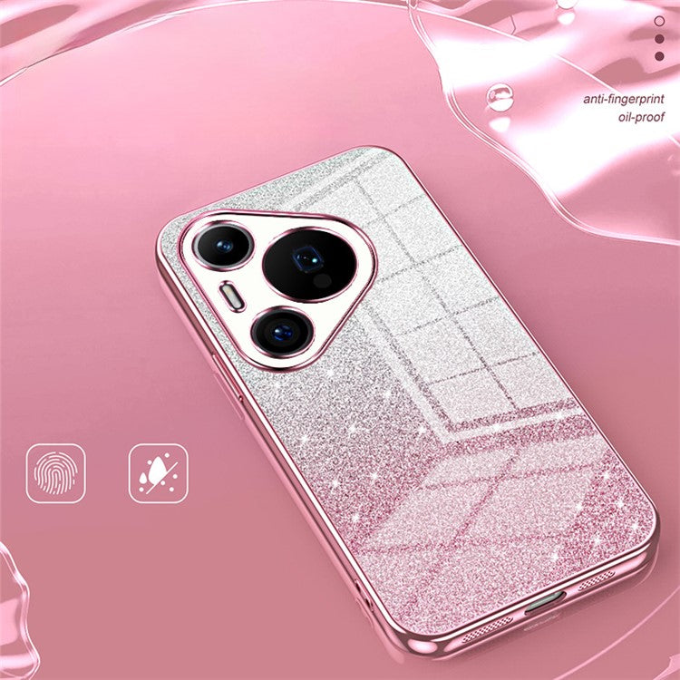 For Huawei Pura 70 Pro / Pura 70 Pro+ Electroplated Cell Phone Case Gradient Glitter TPU Cover - Transparent
