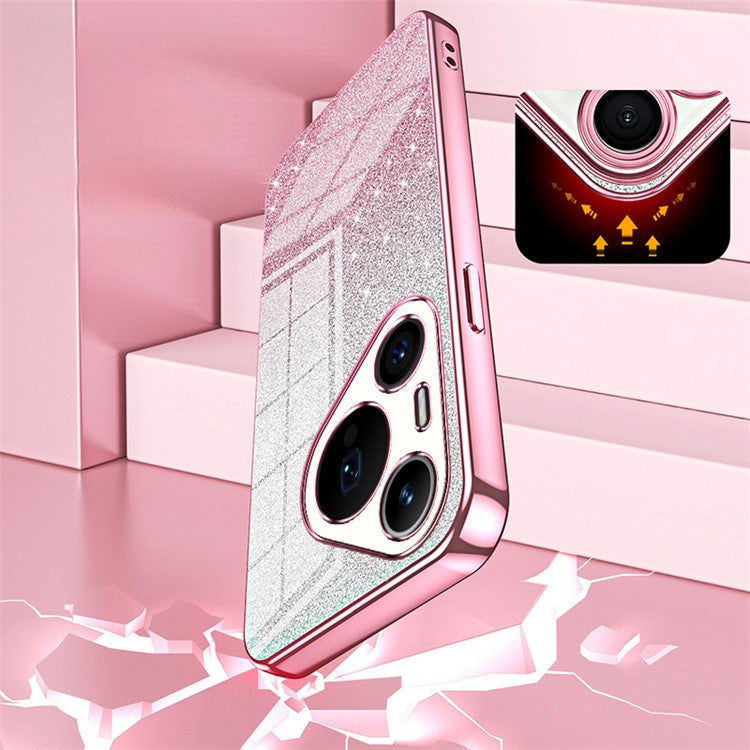 For Huawei Pura 70 Pro / Pura 70 Pro+ Electroplated Cell Phone Case Gradient Glitter TPU Cover - Transparent