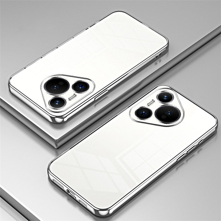For Huawei Pura 70 Case TPU Transparency Electroplating Phone Cover - Silver