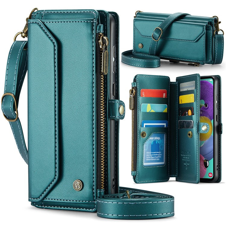 CASEME C36 Series For Samsung Galaxy A51 4G SM-A515 Leather Case Zipper Wallet Phone Cover - Green
