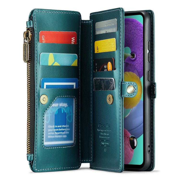 CASEME C36 Series For Samsung Galaxy A51 4G SM-A515 Leather Case Zipper Wallet Phone Cover - Green
