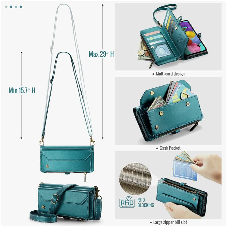 CASEME C36 Series For Samsung Galaxy A51 4G SM-A515 Leather Case Zipper Wallet Phone Cover - Green