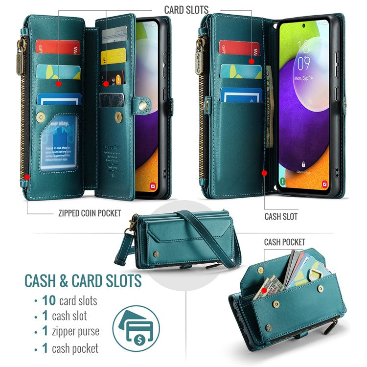 CASEME C36 Series For Samsung Galaxy A52 4G / A52 5G / A52s 5G Wallet Case Anti-Drop PU Leather Phone Cover - Green