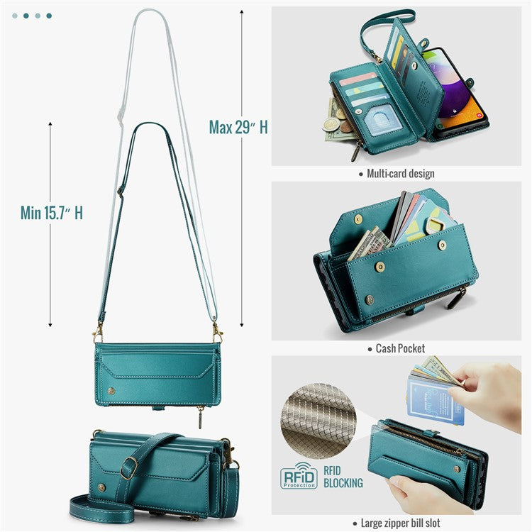 CASEME C36 Series For Samsung Galaxy A52 4G / A52 5G / A52s 5G Wallet Case Anti-Drop PU Leather Phone Cover - Green