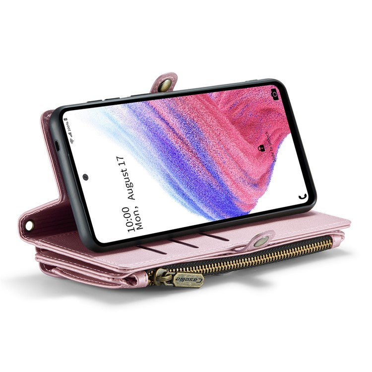CASEME C36 Series For Samsung Galaxy A53 5G Case 10 Card Slots PU Leather Phone Cover with Straps - Pink