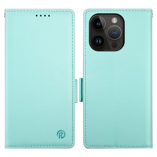 DF-010 For iPhone 14 Pro Case PU Leather Wallet Stand Phone Cover - Mint Green