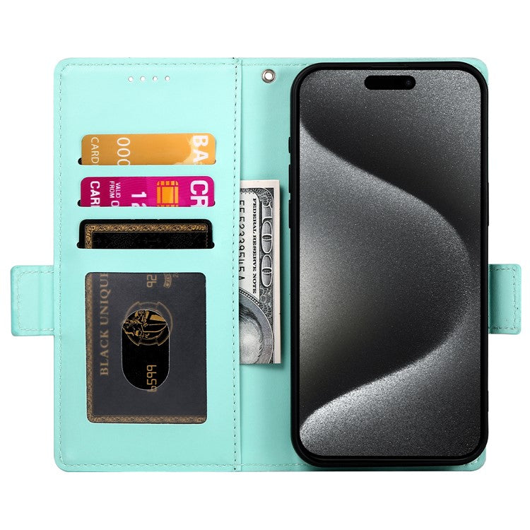DF-010 For iPhone 14 Pro Case PU Leather Wallet Stand Phone Cover - Mint Green