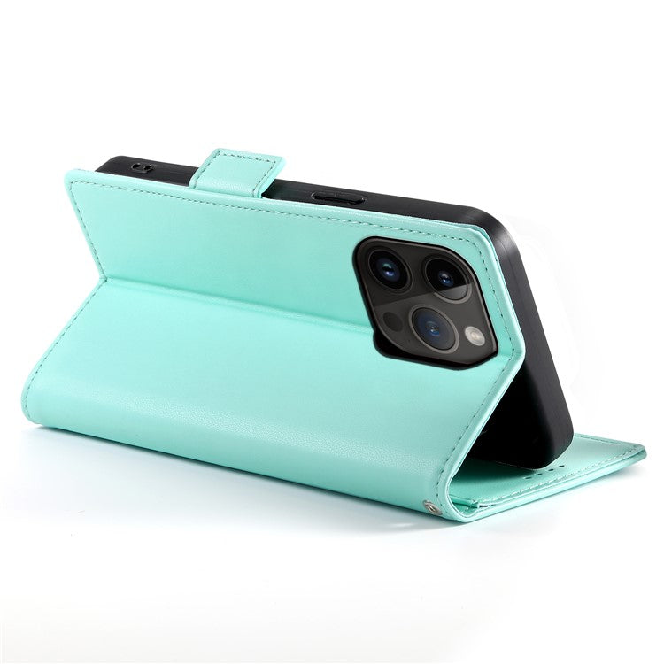 DF-010 For iPhone 14 Pro Case PU Leather Wallet Stand Phone Cover - Mint Green
