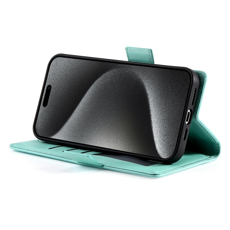 DF-010 For iPhone 14 Pro Case PU Leather Wallet Stand Phone Cover - Mint Green