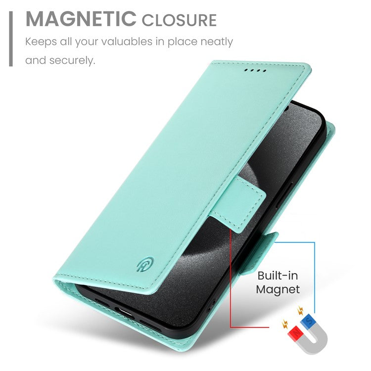 DF-010 For iPhone 14 Pro Case PU Leather Wallet Stand Phone Cover - Mint Green
