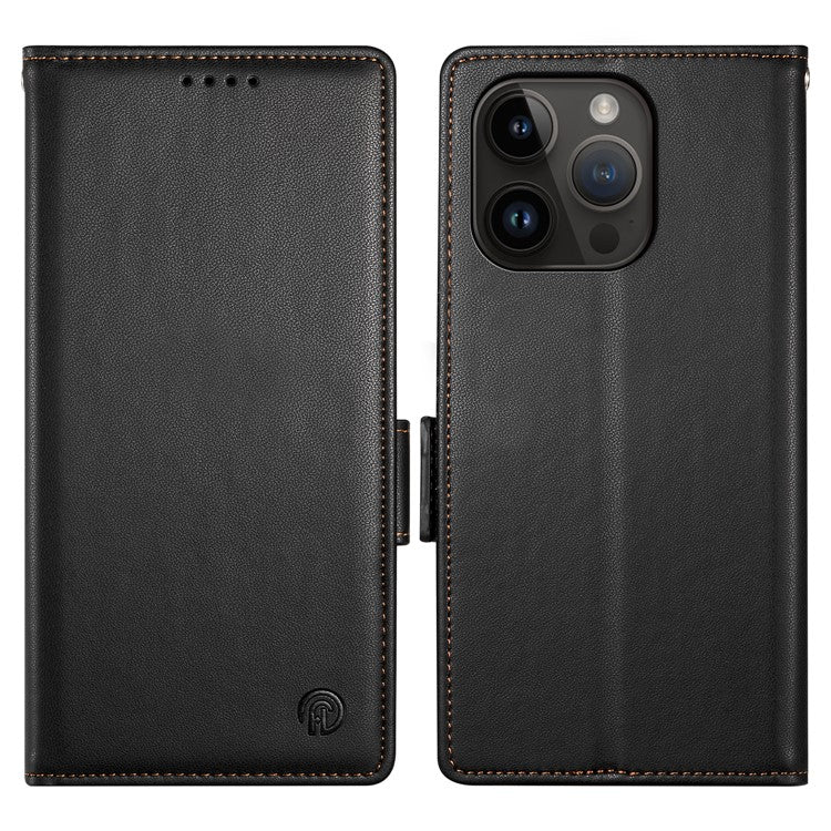 DF-010 For iPhone 14 Pro Max Case Stand Magnetic Clasp Leather Phone Cover - Black