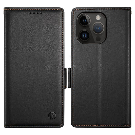 DF-010 For iPhone 14 Pro Max Case Stand Magnetic Clasp Leather Phone Cover - Black