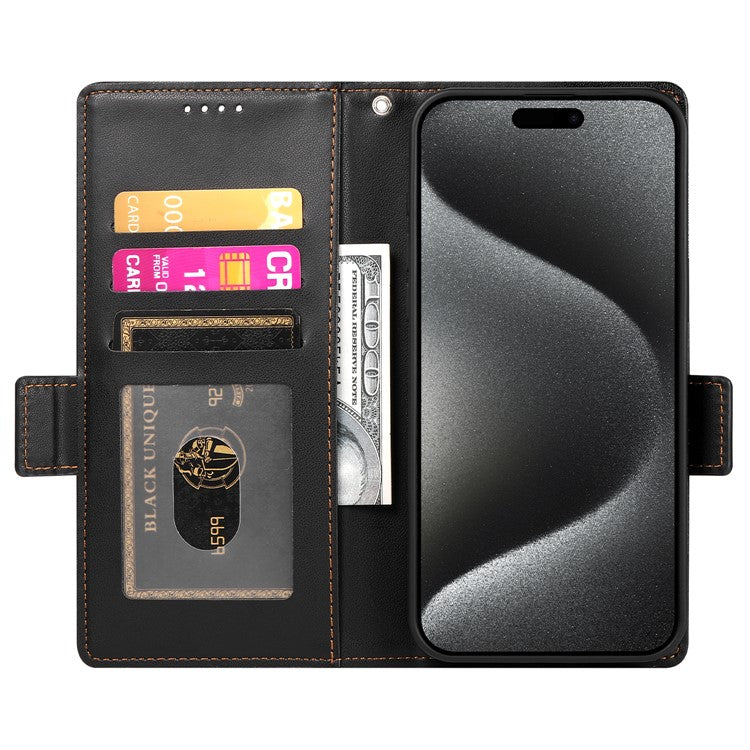 DF-010 For iPhone 14 Pro Max Case Stand Magnetic Clasp Leather Phone Cover - Black