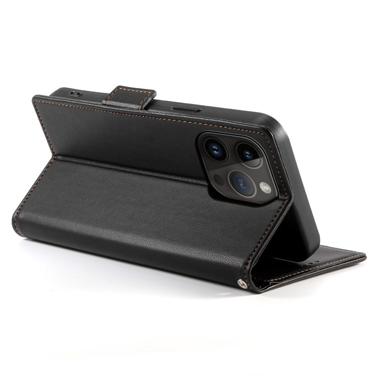 DF-010 For iPhone 14 Pro Max Case Stand Magnetic Clasp Leather Phone Cover - Black
