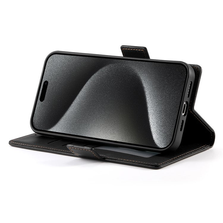 DF-010 For iPhone 14 Pro Max Case Stand Magnetic Clasp Leather Phone Cover - Black