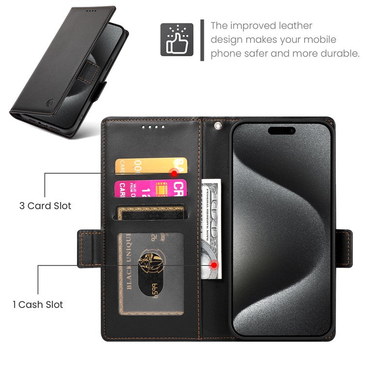 DF-010 For iPhone 14 Pro Max Case Stand Magnetic Clasp Leather Phone Cover - Black
