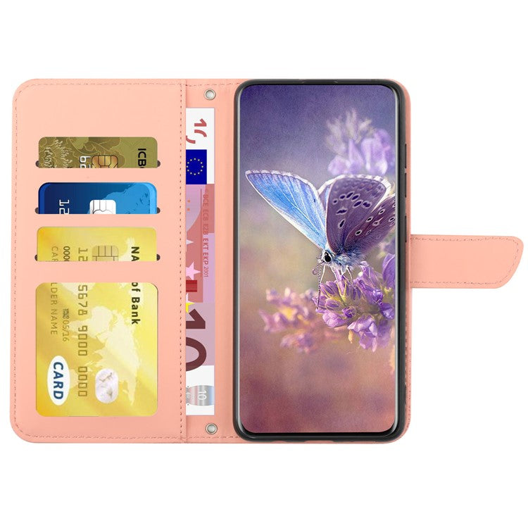 HT03 For Xiaomi Redmi 13 5G / 13 4G Case Floral Butterfly PU Leather Phone Cover with Hand Strap - Pink