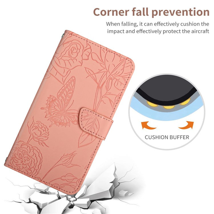HT03 For Xiaomi Redmi 13 5G / 13 4G Case Floral Butterfly PU Leather Phone Cover with Hand Strap - Pink